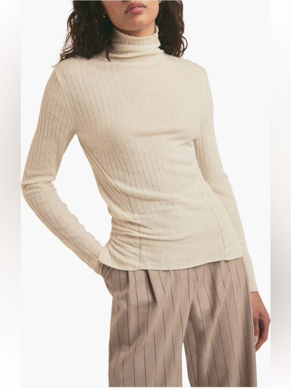 Favorite Daughter Nina Wool Turtleneck Sweater Cream Ribbed Size L - Picture 3 of 8